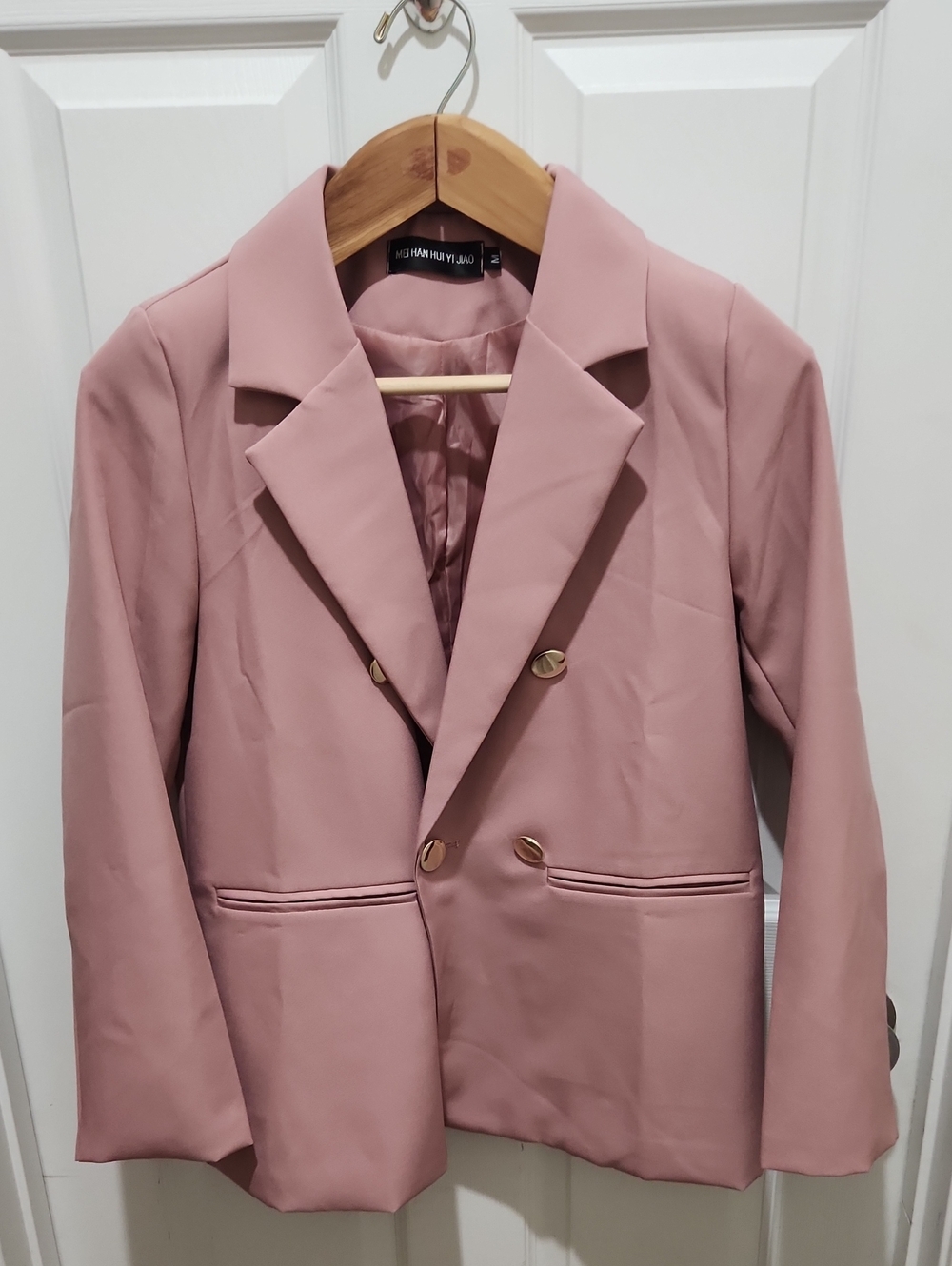 Mauve Double-Breasted Blazer with Gold Buttons